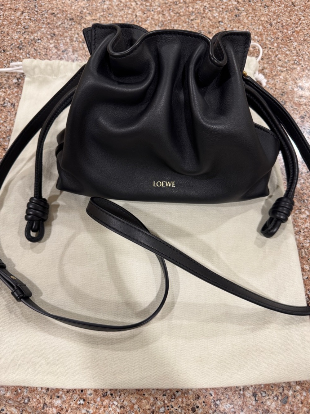 Loewe Mini Flamenco Knot-Handle Clutch in Black